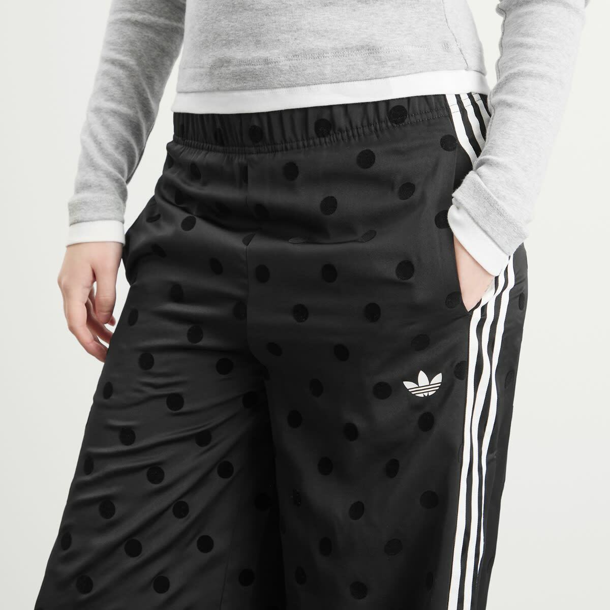 Adidas Women's Polka Dot Firebird Wide Trackpants in Black