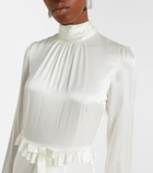 Alessandra Rich Bow-detail ruffled silk satin midi dress