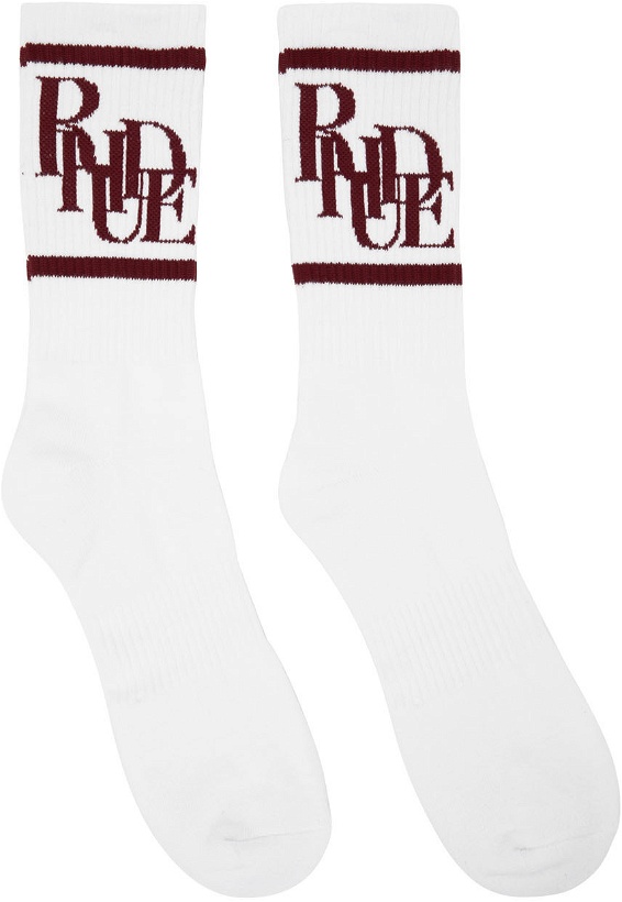 Photo: Rhude White & Burgundy Scramble Logo Socks