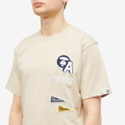 Men's AAPE College Back Water Print T-Shirt in Beige (Grey)