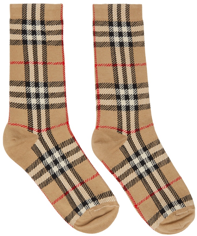 Photo: Burberry Beige Intarsia Check Mid Socks