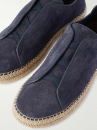 Zegna - Triple Stitch™ Leather-Trimmed Suede Slip-On Sneakers - Blue