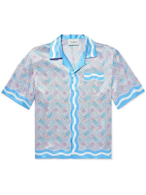 Photo: Casablanca - Convertible-Collar Printed Silk Shirt - Blue