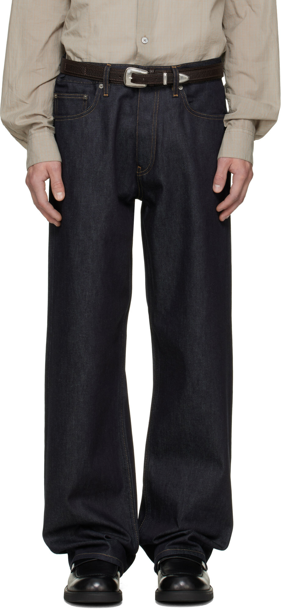 Sunflower Navy Loose Raw Selvedge Jeans