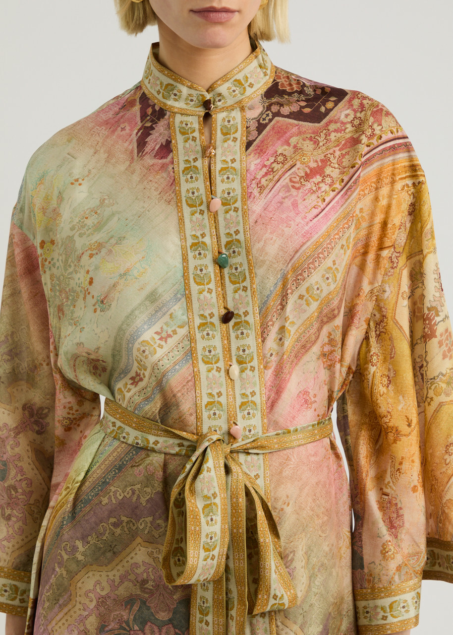 Zimmermann Tallow Printed Silk Midi Shirt Dress Multi Print