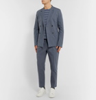 Mr P. - Dark-Blue Cropped Tapered Pleated Linen and Cotton-Blend Suit Trousers - Blue