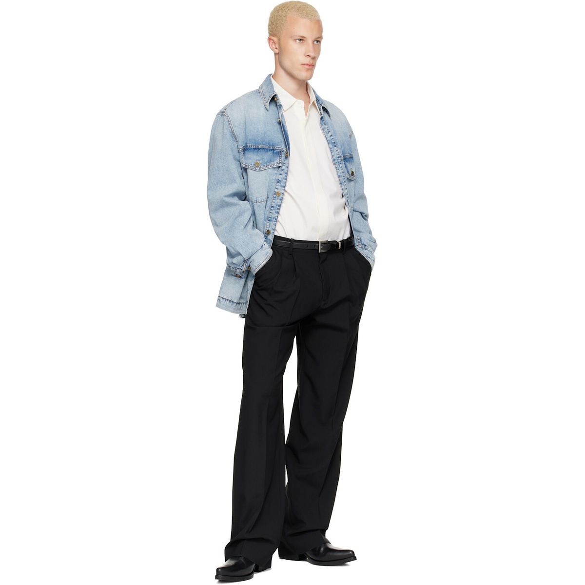 BALMAIN Blue Faded Denim Shirt