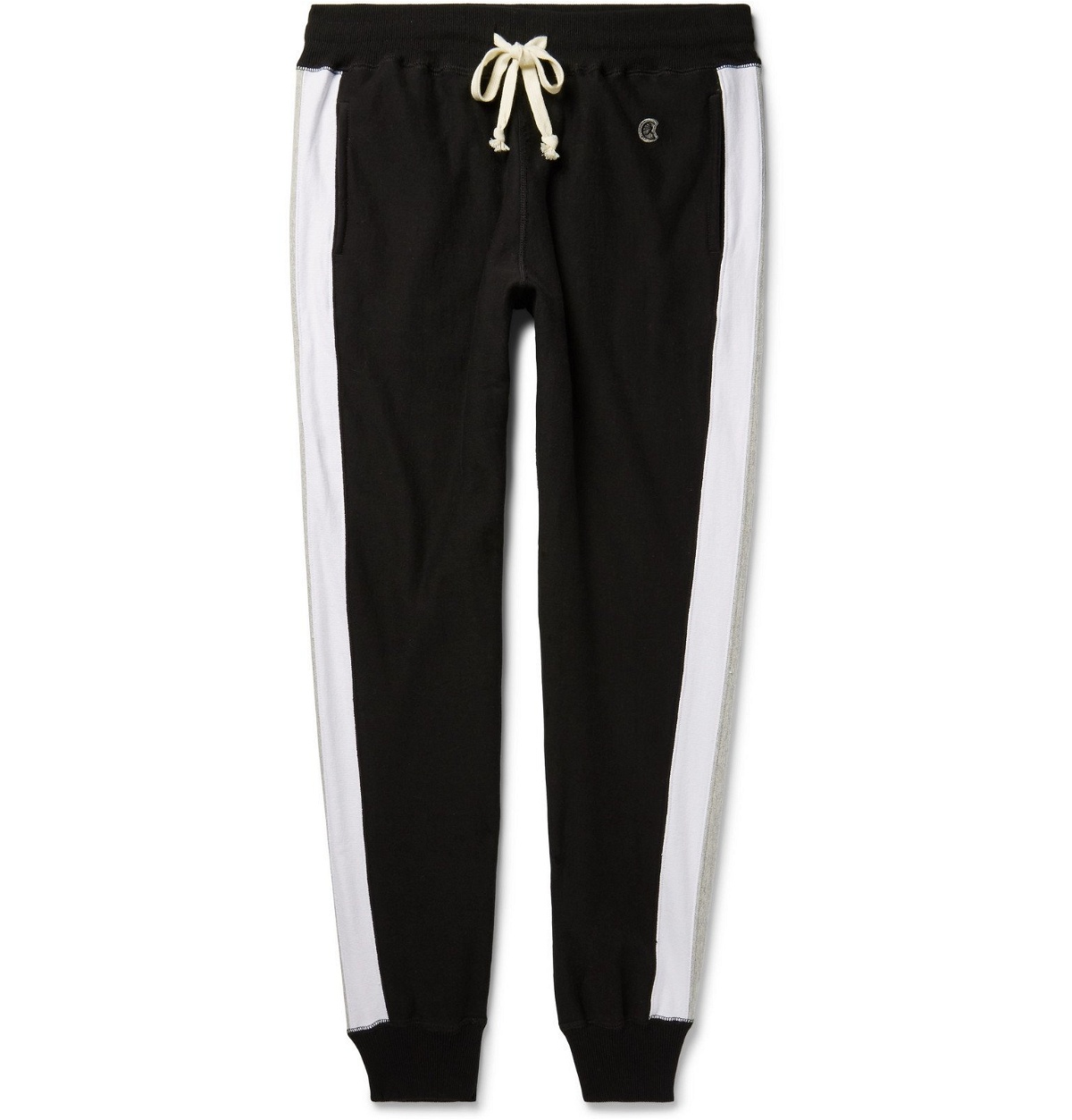 Photo: Todd Snyder Champion - Slim-Fit Tapered Striped Loopback Cotton-Jersey Sweatpants - Black