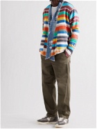 GREG LAUREN - Shawl-Collar Distressed Denim-Trimmed Striped Cotton Shirt Jacket - Multi - 2