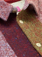 The Elder Statesman - Checked Donegal Wool Overshirt - Burgundy