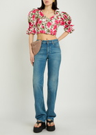 Chloe Floral-print Cotton-poplin Cropped Blouse Pink