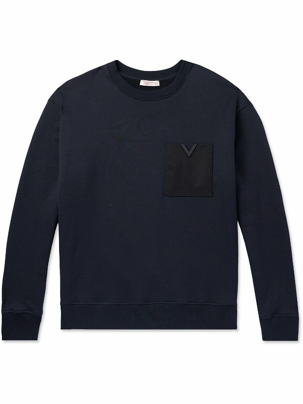 Photo: Valentino Garavani - Logo-Embellished Twill-Trimmed Stretch-Cotton Jersey Sweatshirt - Blue