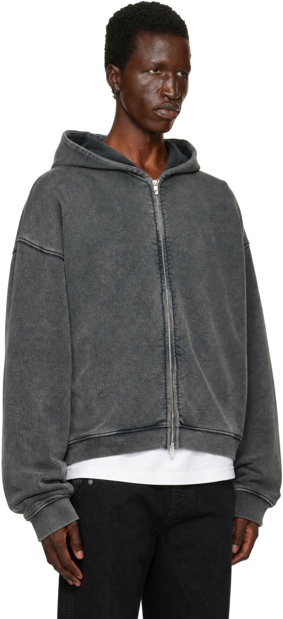 Represent Gray Initial Boxy Zip Through Hoodie