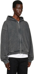 Represent Gray Initial Boxy Zip Through Hoodie