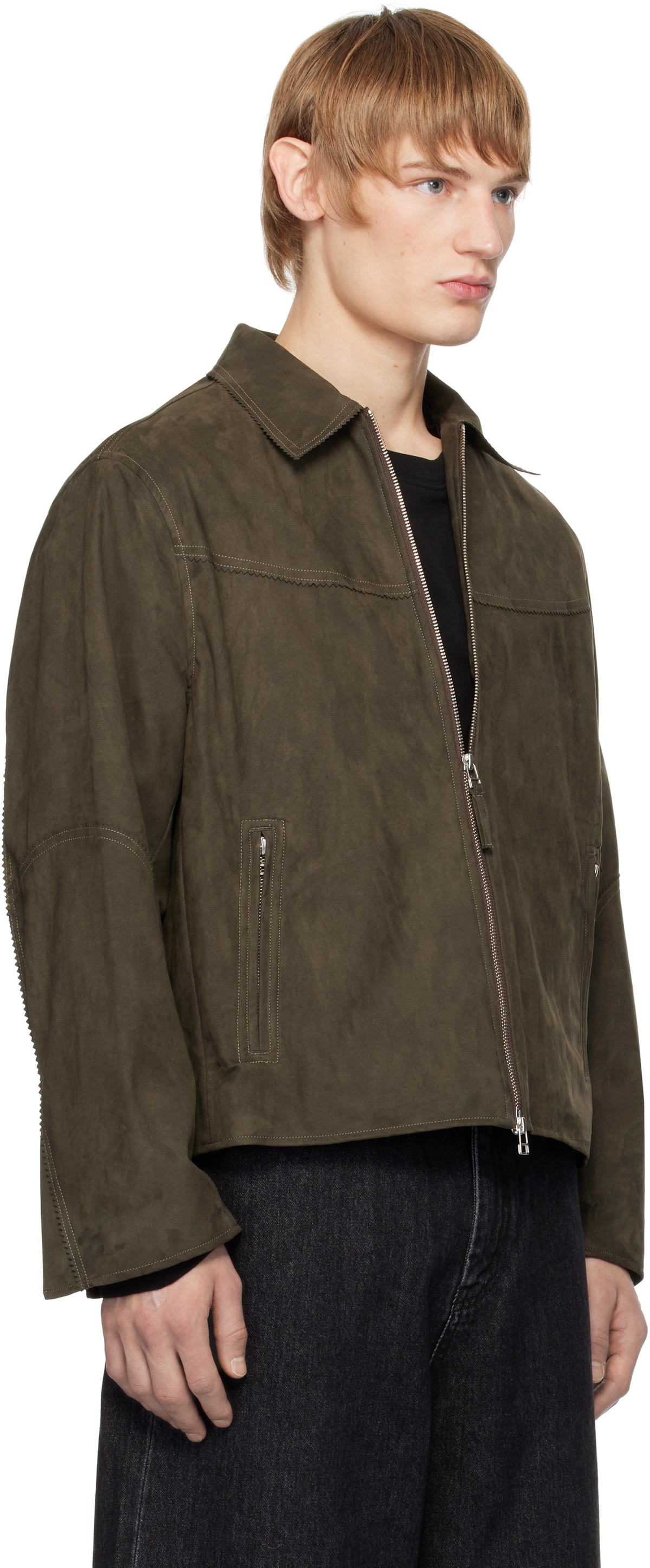 Youth Khaki Loose-Fit Faux-Suede Jacket