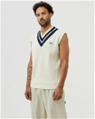 Fred Perry Striped V Neck Knitted Tank White - Mens - Vests