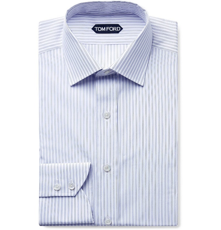 Photo: TOM FORD - Slim-Fit Striped Cotton-Poplin Shirt - Gray