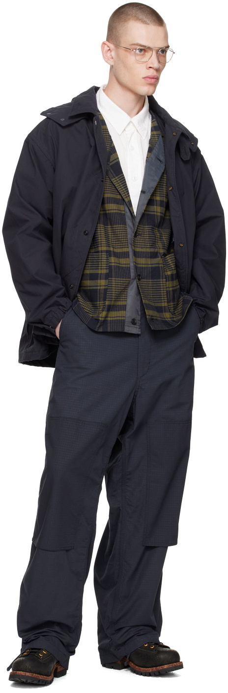 Engineered Garments Navy & Khaki Plaid Cardigan