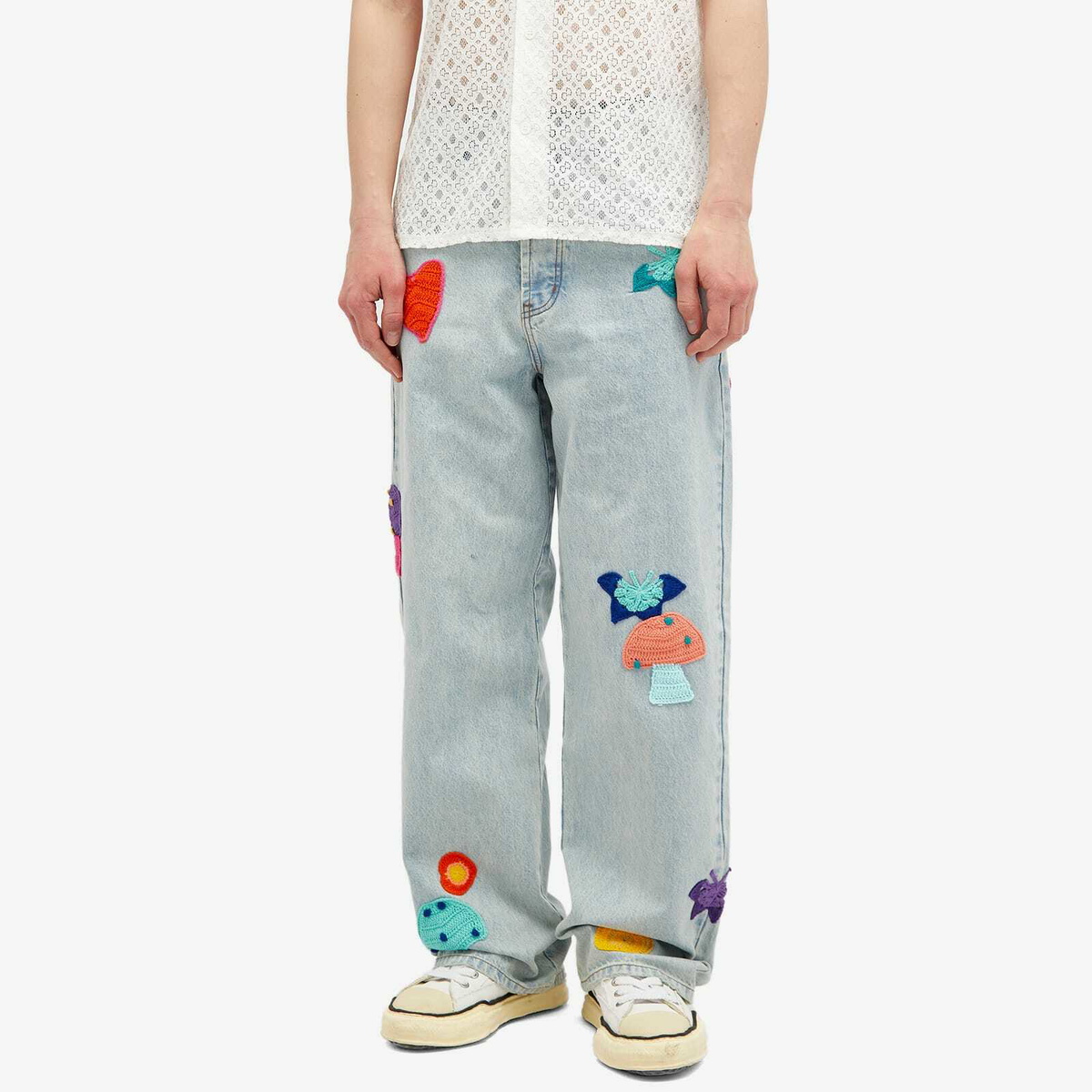 Nahmias Men's Crochet Patchwork Jeans in Light Wash