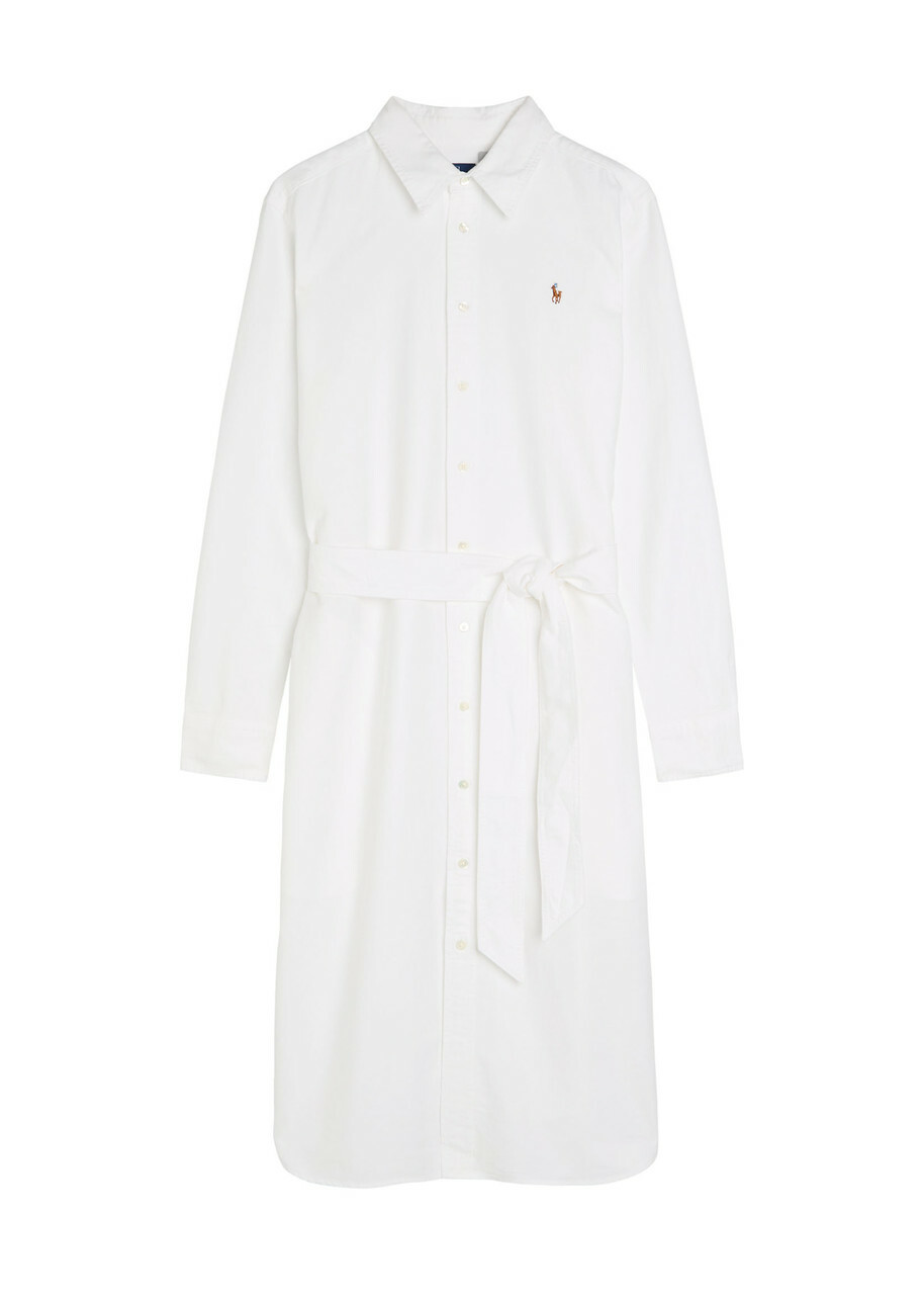 Polo Ralph Lauren Belted Cotton Midi Shirt Dress White
