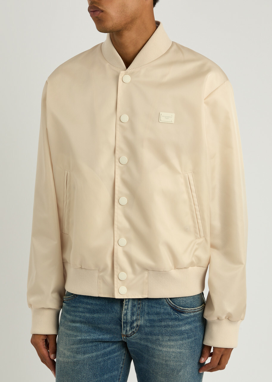Dolce & Gabbana Logo Nylon Bomber Jacket Off White