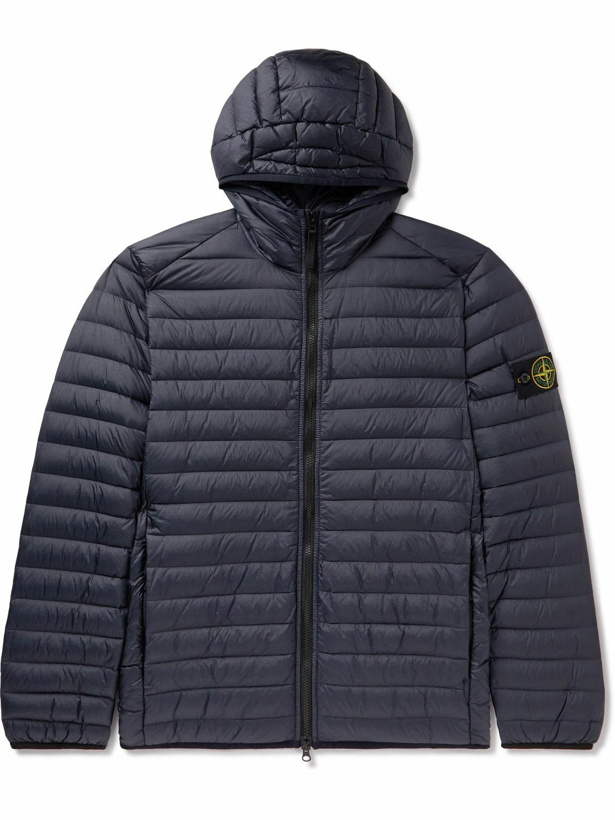 Photo: Stone Island - Channel Logo-Appliquéd Quilted Shell Hooded Down Jacket - Blue