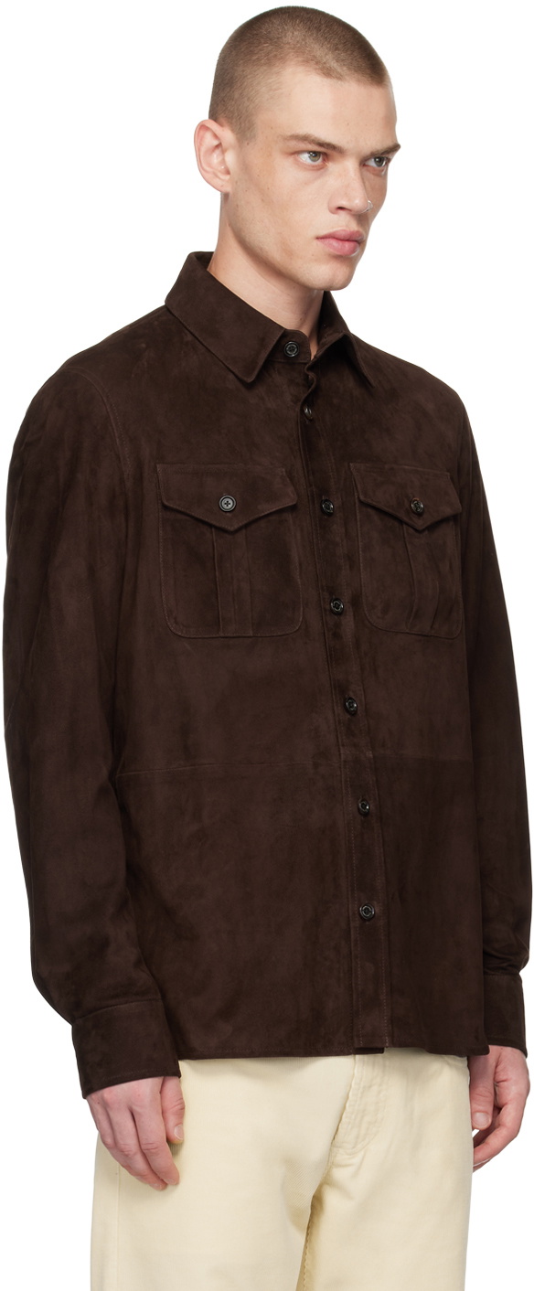 Ralph Lauren Purple Label Brown Spread Collar Suede Jacket
