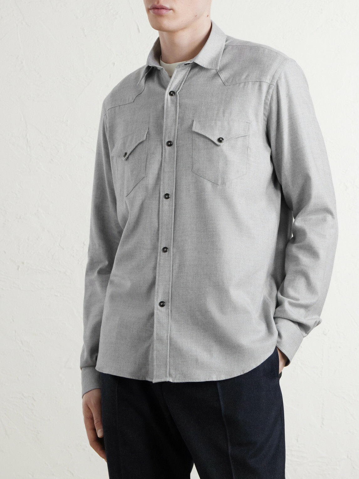 Canali - Lyocell and Cotton-Blend Herringbone Shirt - Gray