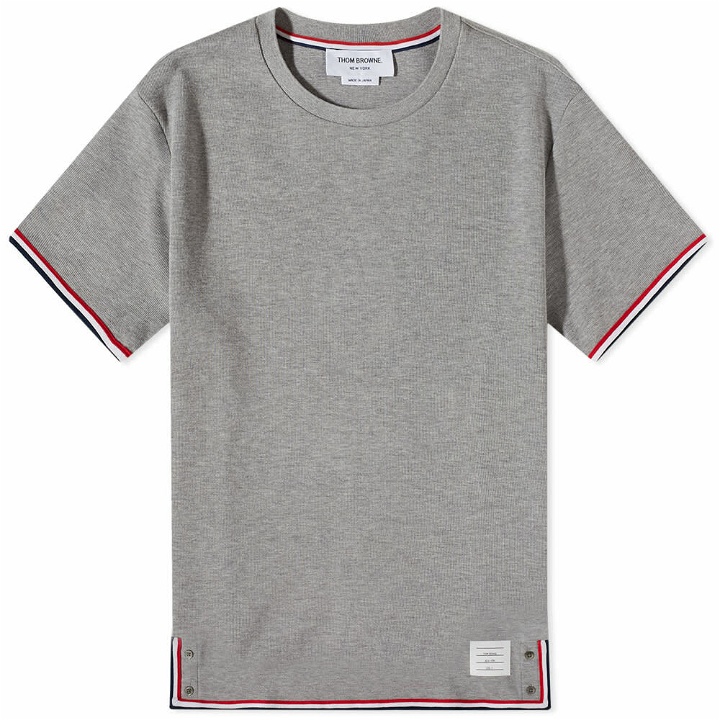 Photo: Thom Browne Men's Striped Tipping T-Shirt in Light Grey