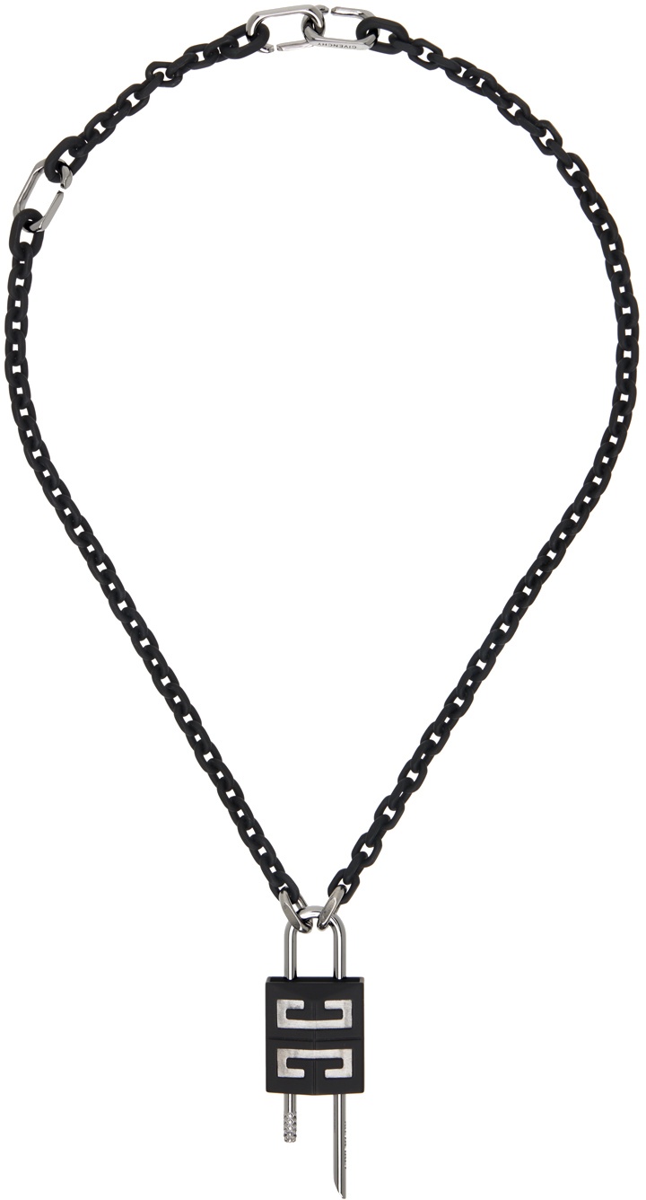 Givenchy Black & Gunmetal Small Lock Necklace