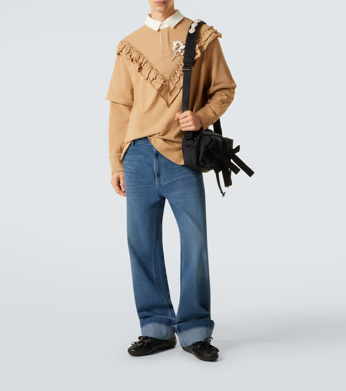 Simone Rocha Ruffled cotton polo shirt