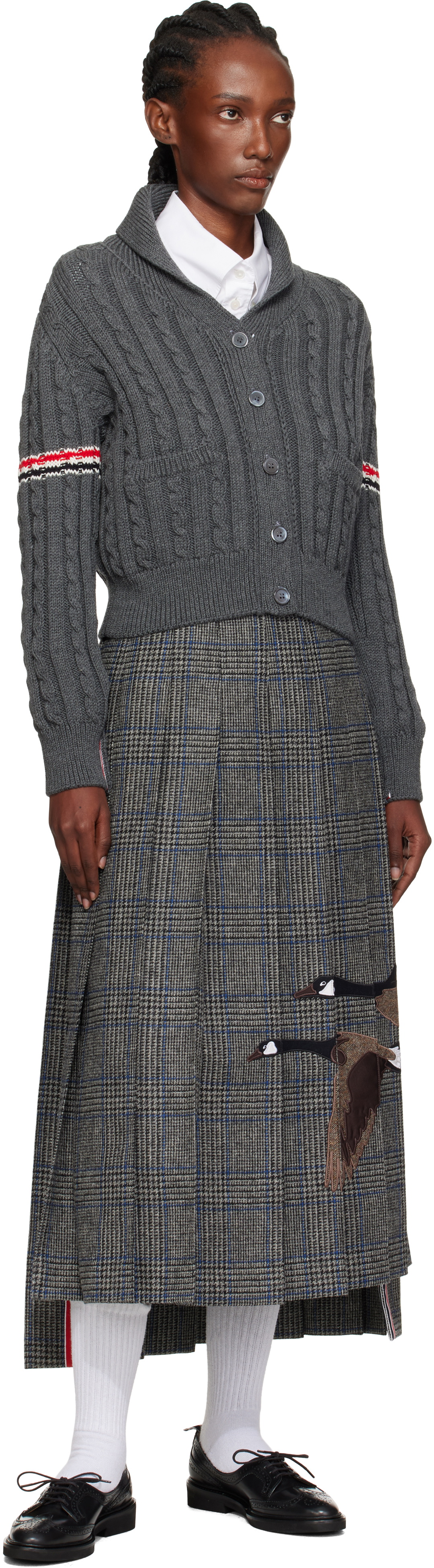Thom Browne Gray Baby Cable Stitch Shawl Collar Cardigan