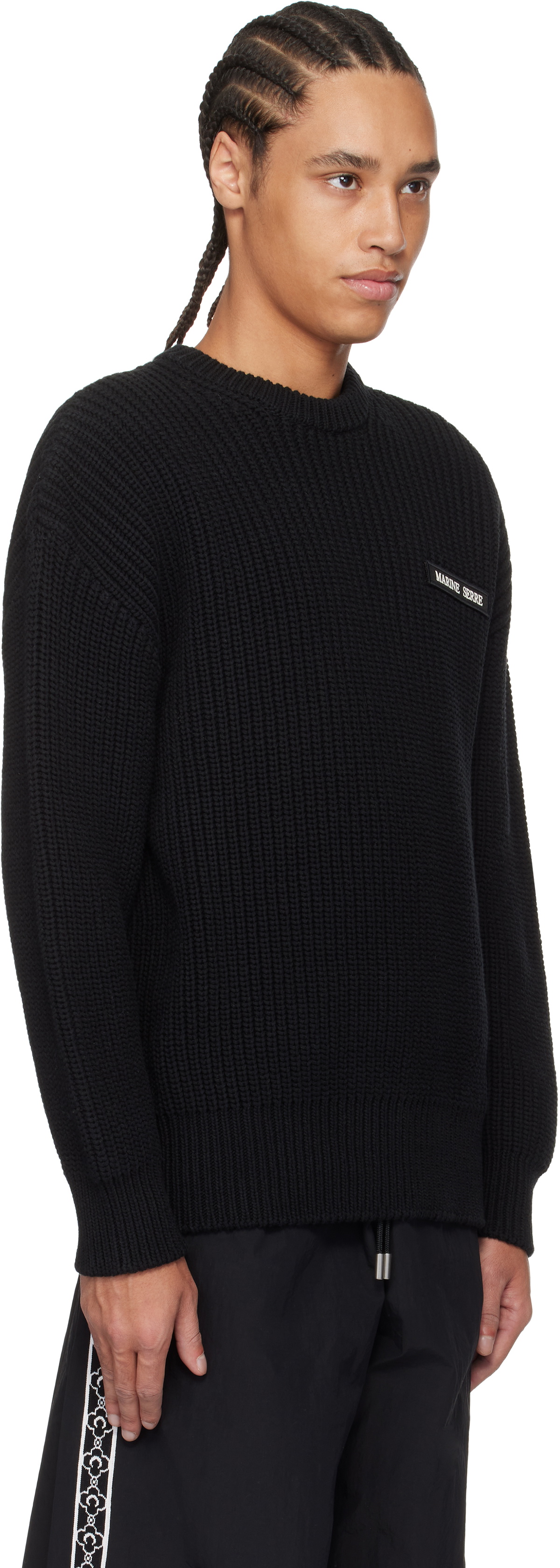 Marine Serre Black Half Cardigan Knit Crewneck Sweater