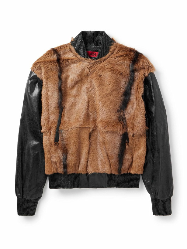 Photo: 424 - City Striped Goat Hair and Leather Bomber Jacket - Brown