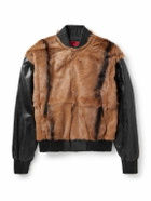 424 - City Striped Goat Hair and Leather Bomber Jacket - Brown