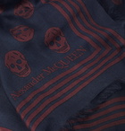 Alexander McQueen - Fringed Logo-Print Modal Scarf - Blue