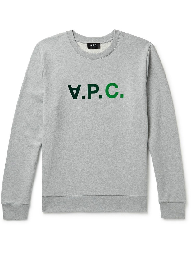 Photo: A.P.C. - VPC Logo-Flocked Cotton-Jersey Sweatshirt - Gray