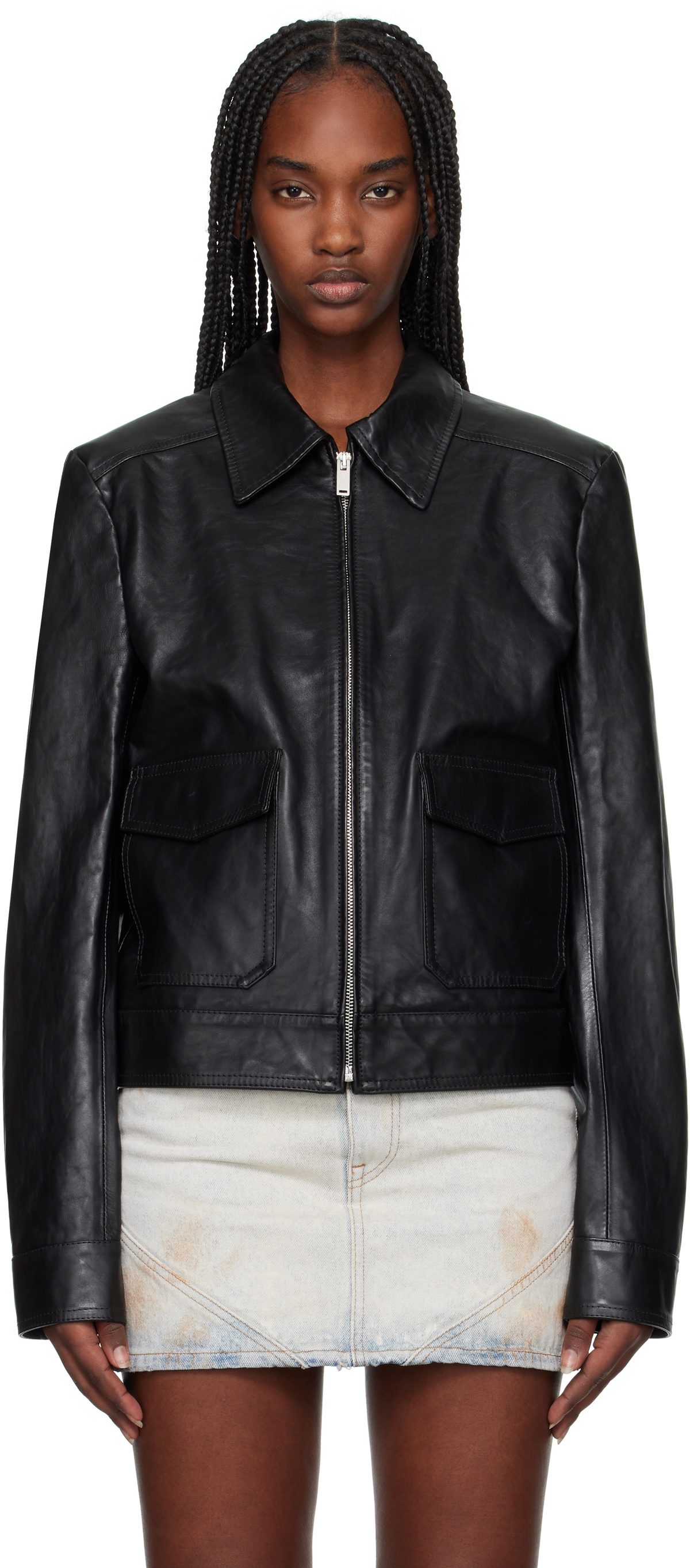 MM6 Maison Margiela Black Light Sport Leather Jacket