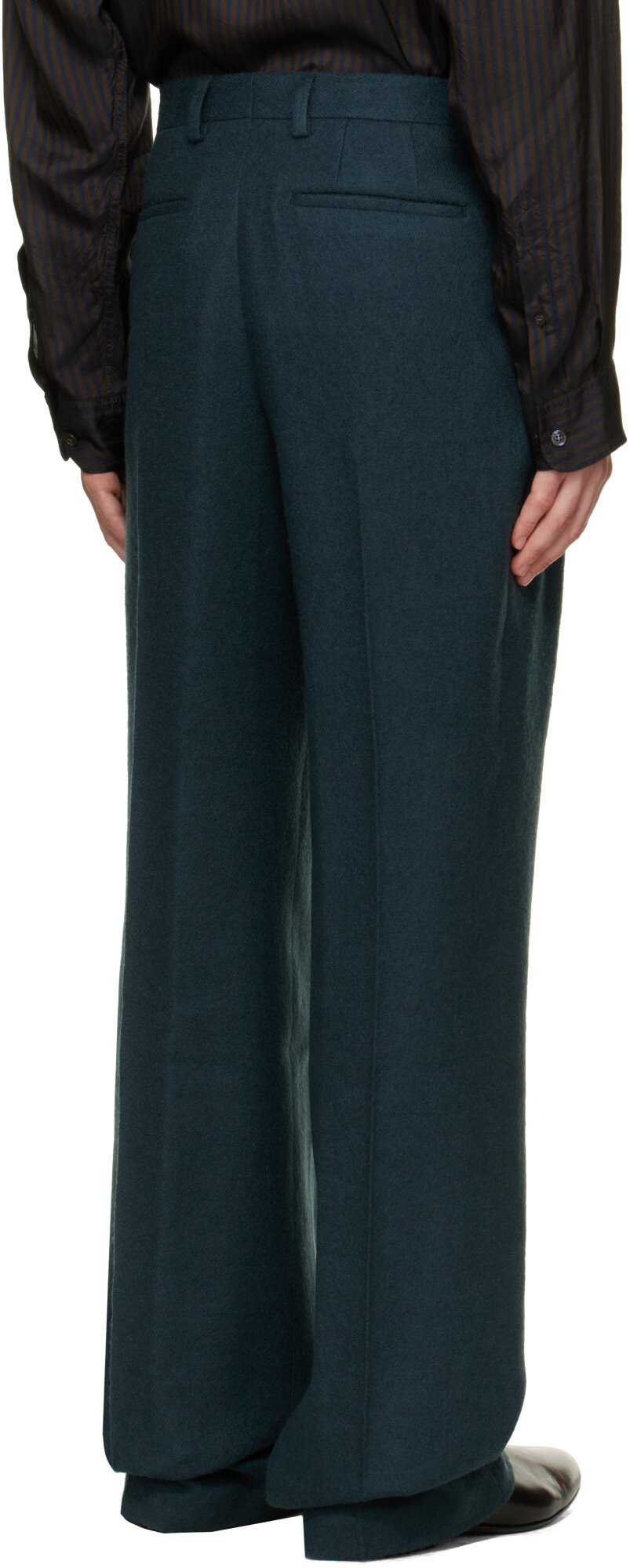 Dries Van Noten Green Pleated Wool Trousers