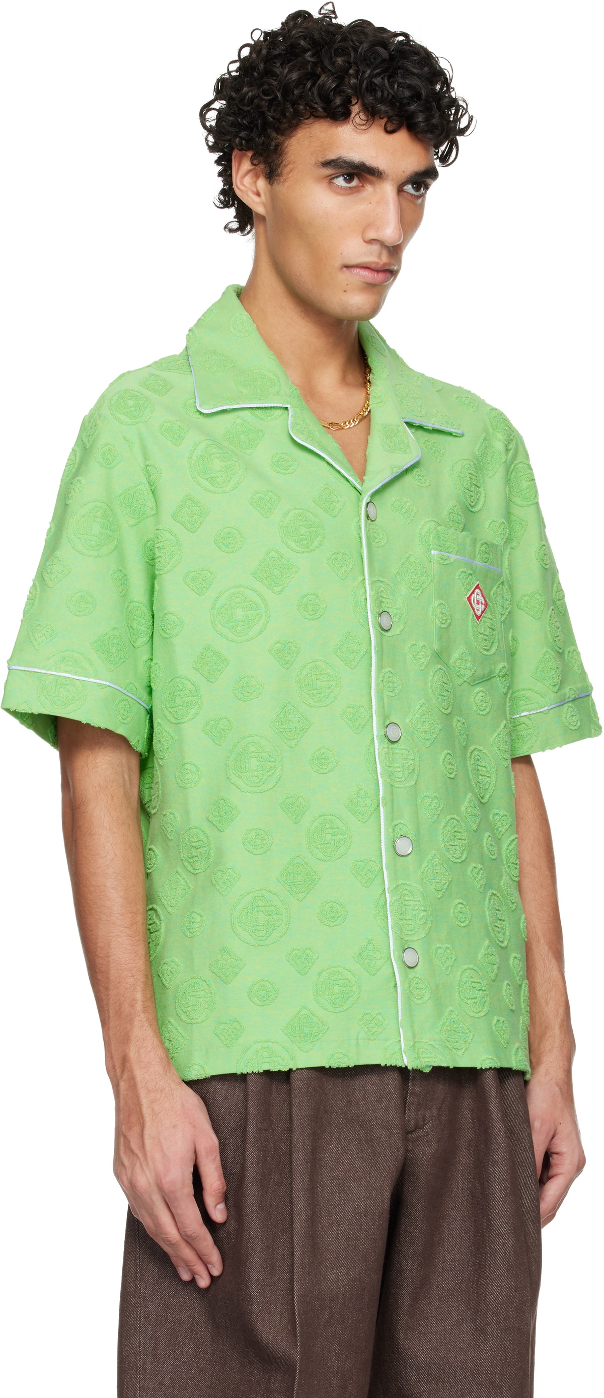 Casablanca Green Towelling Monogram Short Sleeve Shirt