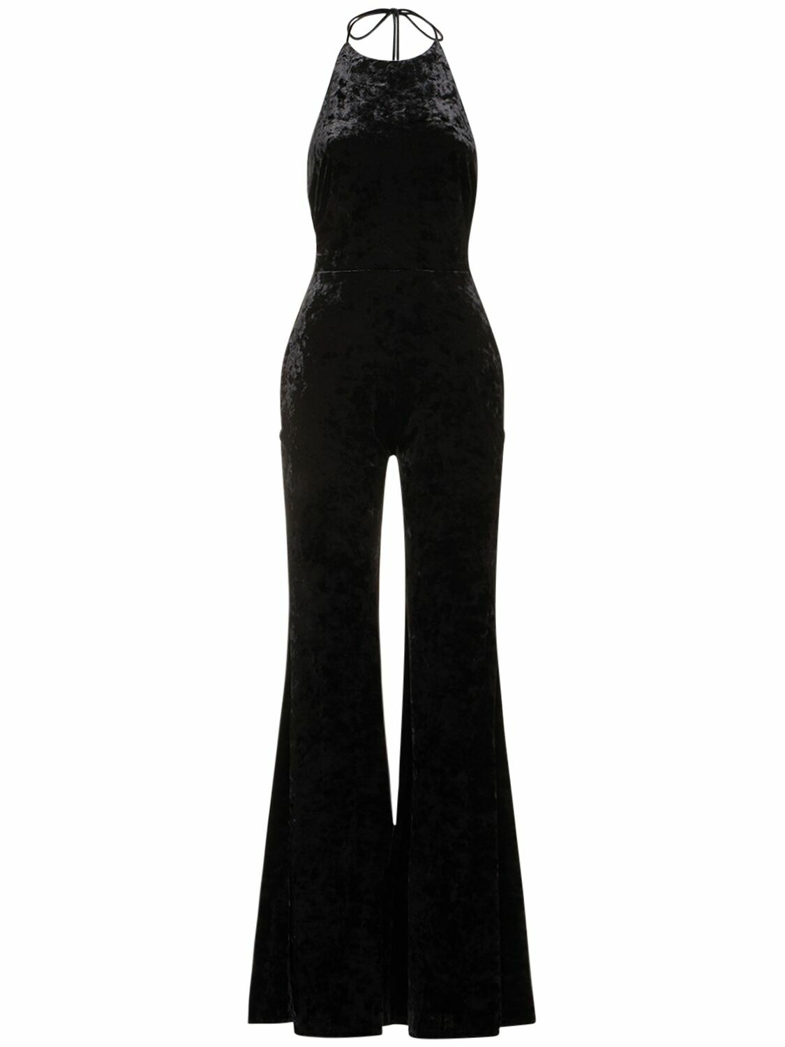 Velvet rhinestone square neck flared jumpsuit