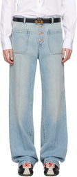 Valentino Blue Straight-Leg Creased Jeans