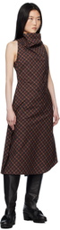 Pushbutton Red Halter Sleeveless Midi Dress
