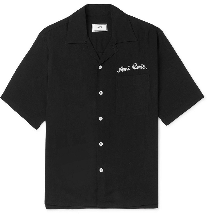 Photo: AMI - Camp-Collar Logo-Embroidered Woven Shirt - Black