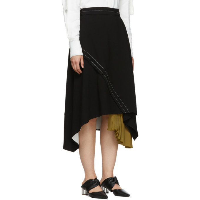 Proenza Schouler Black and Khaki Crepe Asymmetric Skirt Proenza