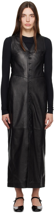 Photo: FRAME Black Vest Leather Midi Dress