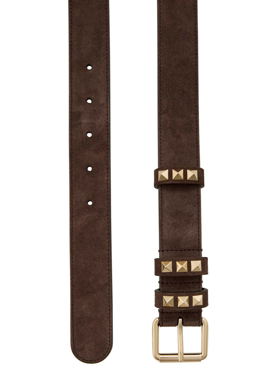 Valentino Rockstud Suede Belt Brown