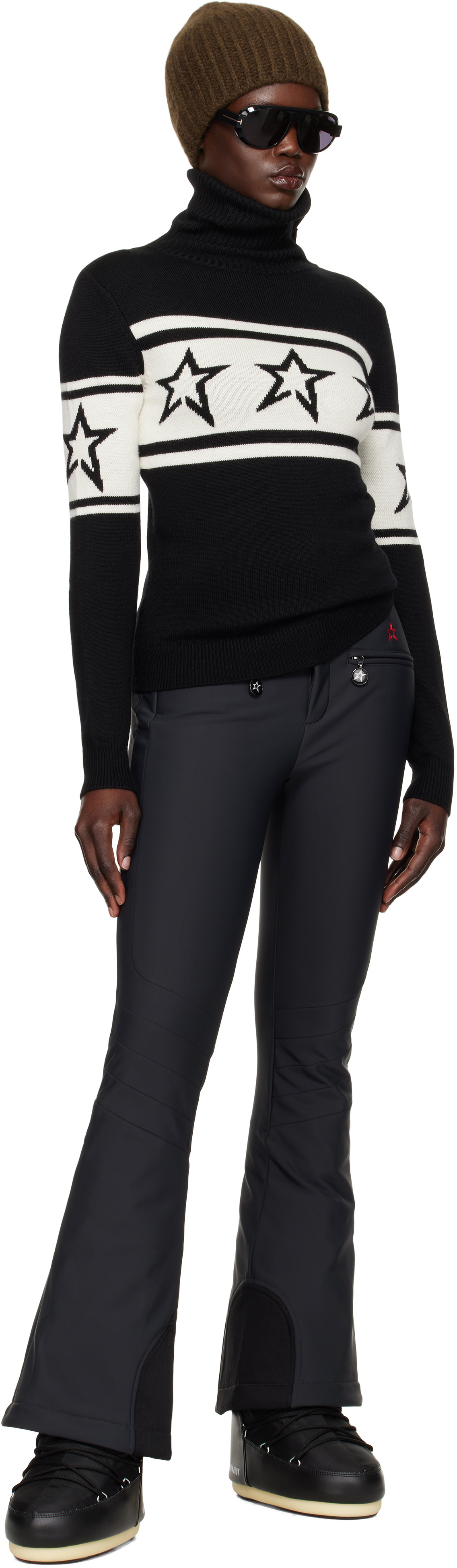 Perfect Moment Black Chopper Merino Wool Turtleneck