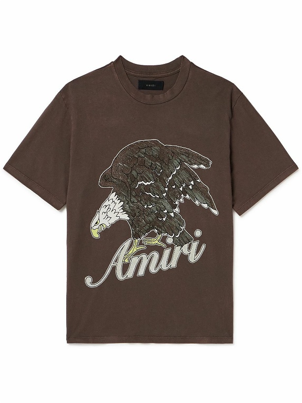Photo: AMIRI - Eagle Glittered Logo-Print Cotton-Jersey T-shirt - Brown