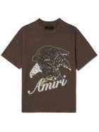 AMIRI - Eagle Glittered Logo-Print Cotton-Jersey T-shirt - Brown
